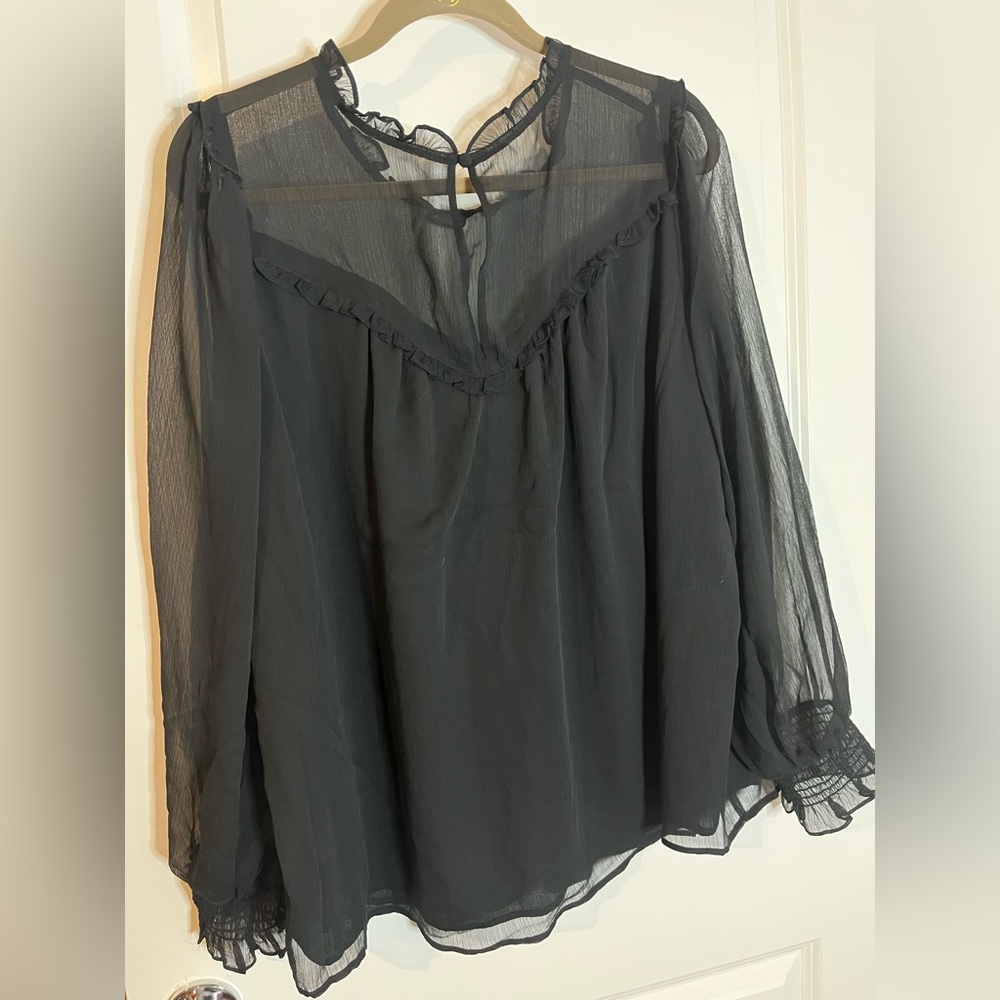 Torrid NWT Sz 1X Crinkle Chiffon Ruffle Blouson Sleeve Blouse Deep Black Balloon